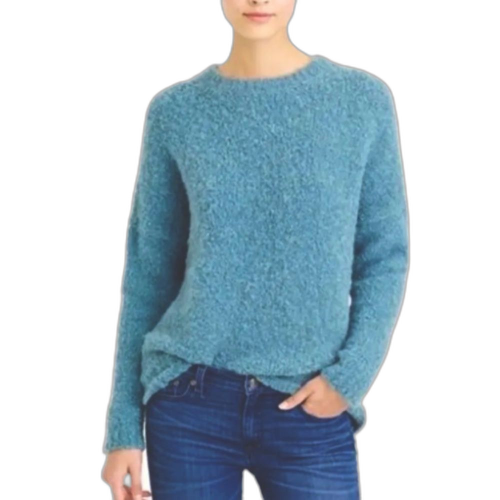 J. Crew Women's Blue-Geen Alpaca-Blend Fluffy Curly LS Crewneck Sweater Sz XS